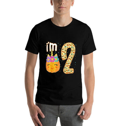 Kids Kids Im 2 Years Old Unicorn Pumpkin Halloween 2nd Birthday  Fade-proof Color T-Shirt