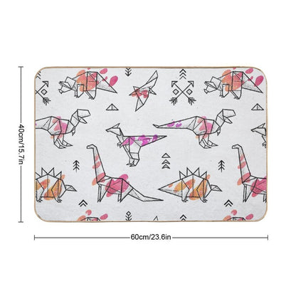 Origami Dinosaurs with Abstract Colorful Splash  Easy Maintenance Bath Mat