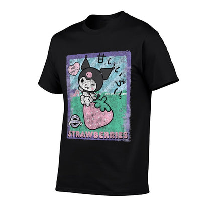BONRI Kuromi Strawberry Picking Strawberries Farm Sleevetype  Heathered Texture T-Shirt