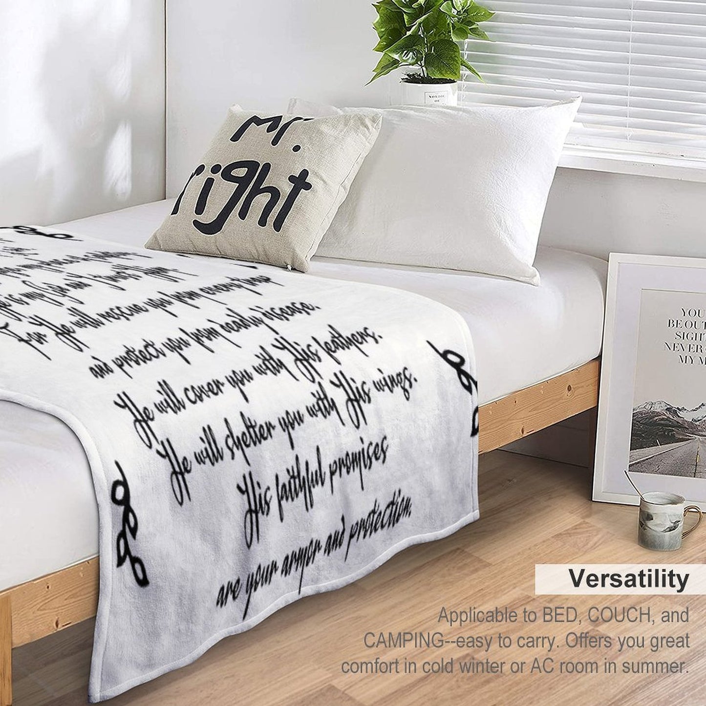 Psalm 91  Christian Inspirational Bible Verse Decorative Handwriting Plush Throw Blanket