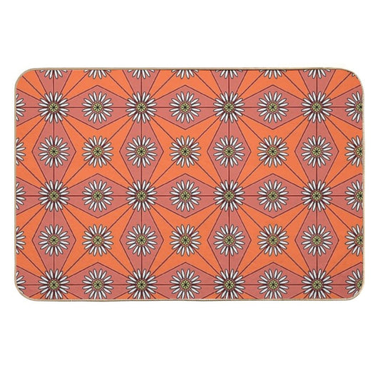 Geometric Daisies in Orange And Red  High-Traffic Bath Mat