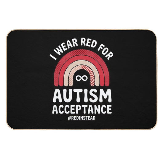 In April We Wear Red Autism Awareness Acceptance #REDinstead  Slip-Resistant Bath Mat