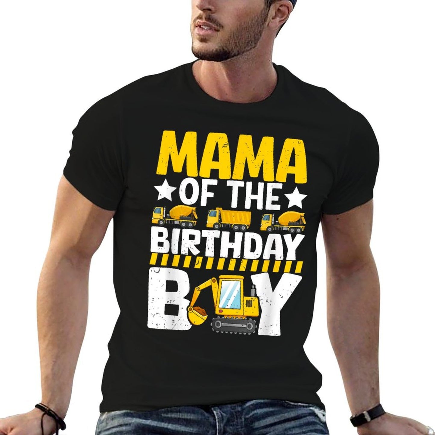 Mom Of The Birthday Boy Construction Theme Party Matching  Heathered Texture T-Shirt