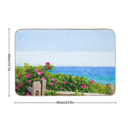 Beach Rose Along Ocean Watercolor  Odorless Bath Mat