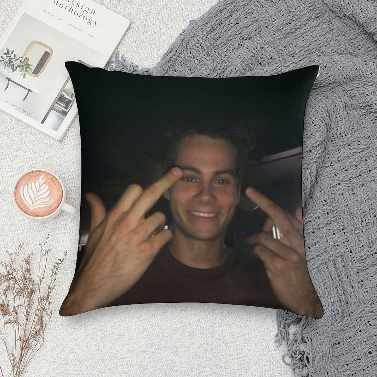 Dylan O’brien Middle Fingers Soft Anti-Pilling Throw Pillow