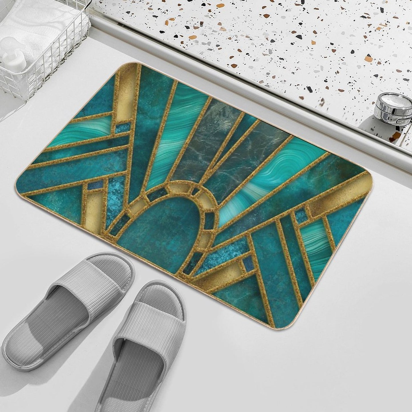 Elegant Stained Glass Art Deco Window With Marble And Gemstone  Easy To Clean Bath Mat