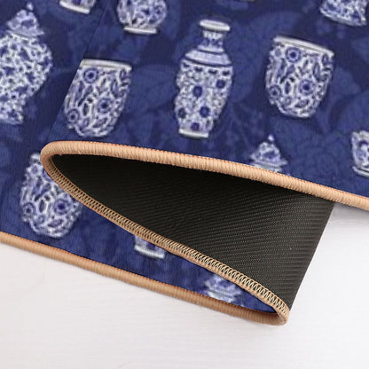 Blue And White Chinoiserie Delftware Pottery Pattern  Non-Slip Bath Mat