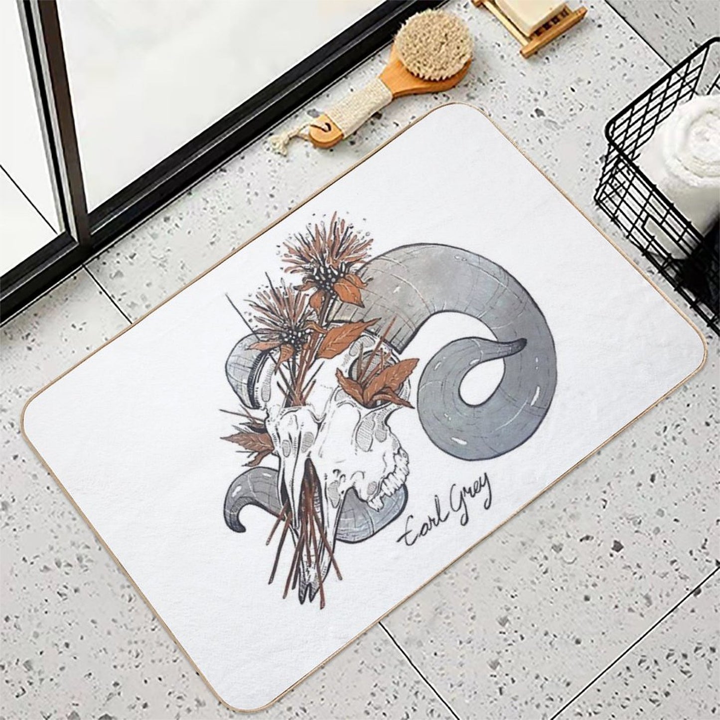 MorbidiTea - Earl Grey with Ram Skull  Dirt-Trapping Bath Mat