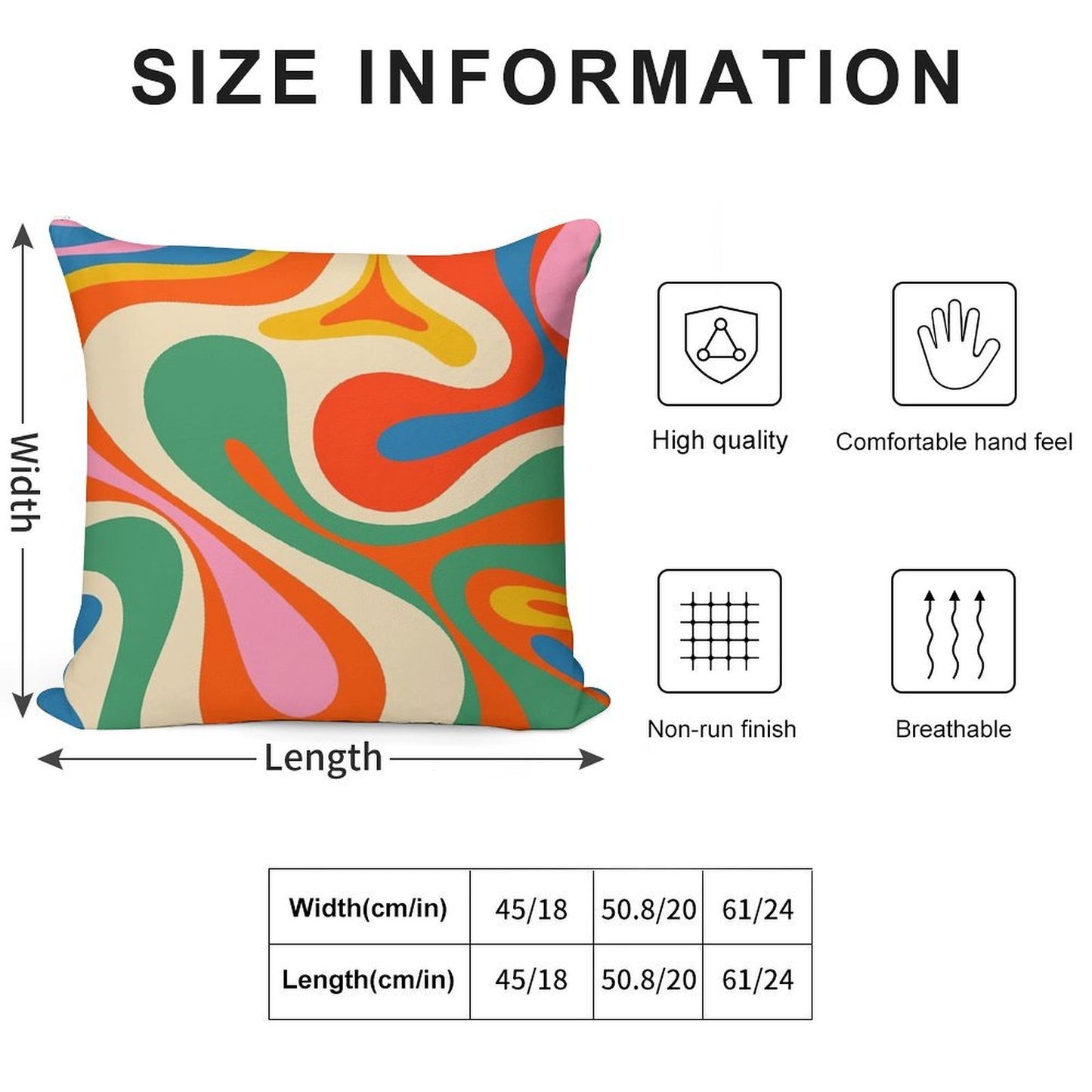 Mod Swirl Colorful Retro Abstract Pattern in Rainbow Pop Colours Soft High-Density Material Throw Pillow