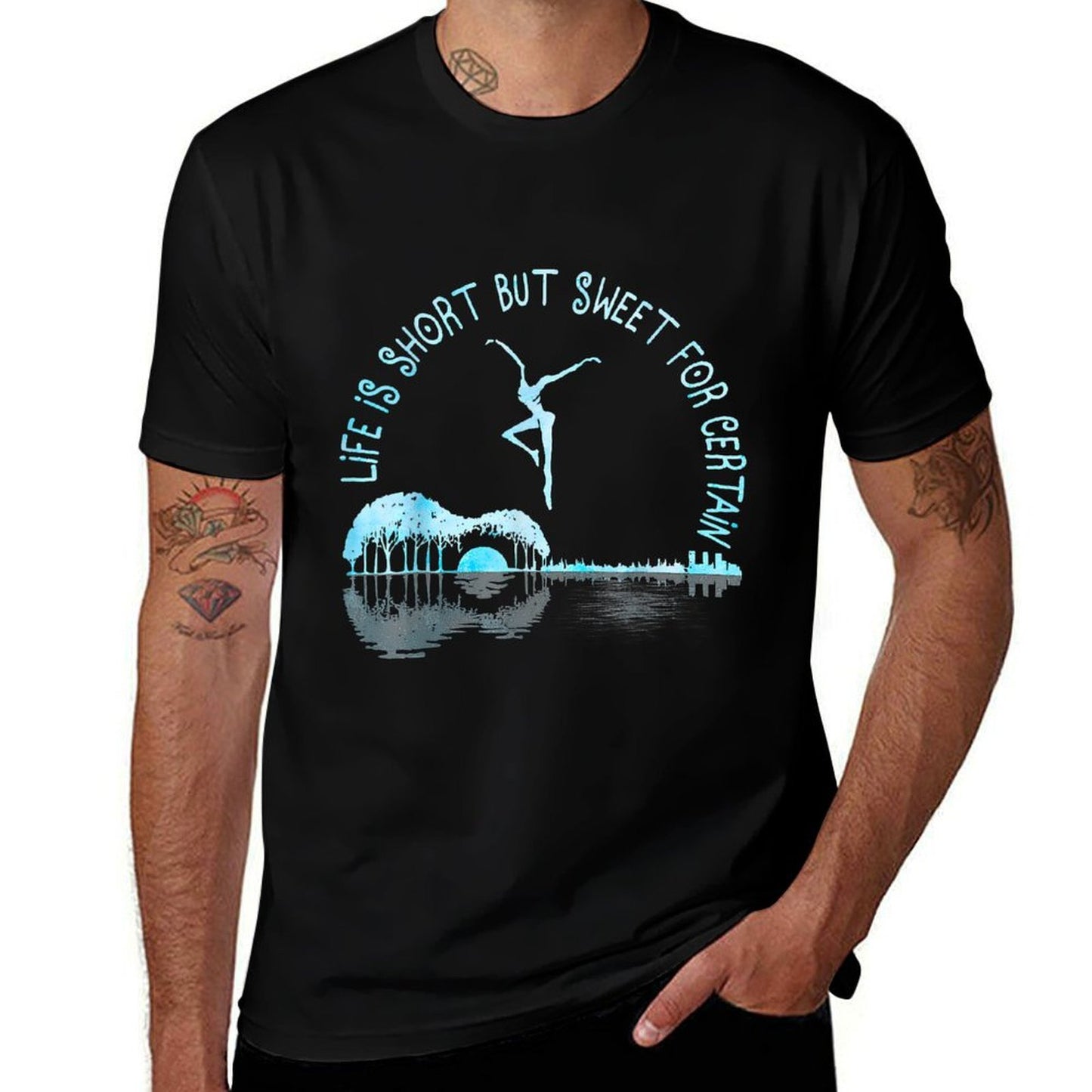 Life Is Short Guitar But Sweet For Certain  Fade-proof Color T-Shirt