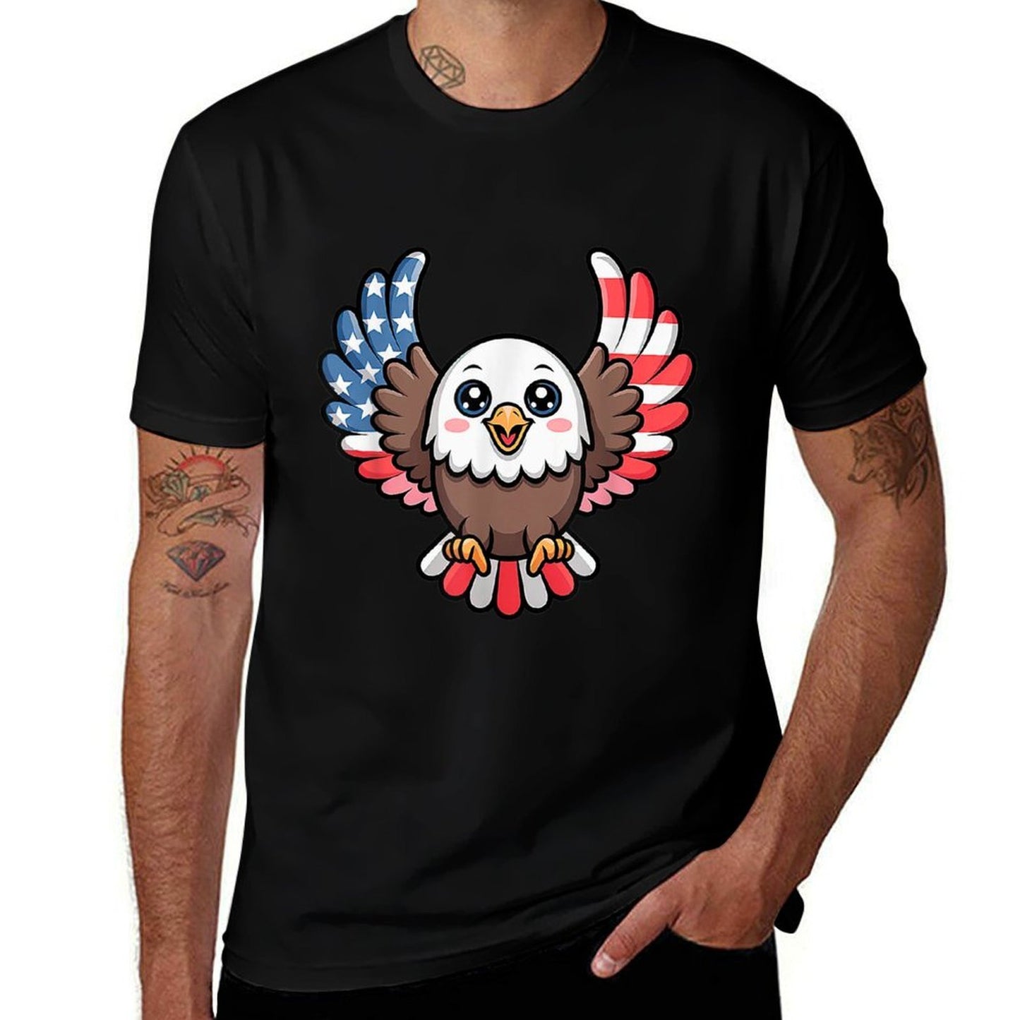 Cute Bald Eagle Kawaii USA Wings 4th of July Kids  Oversized Silhouette T-Shirt