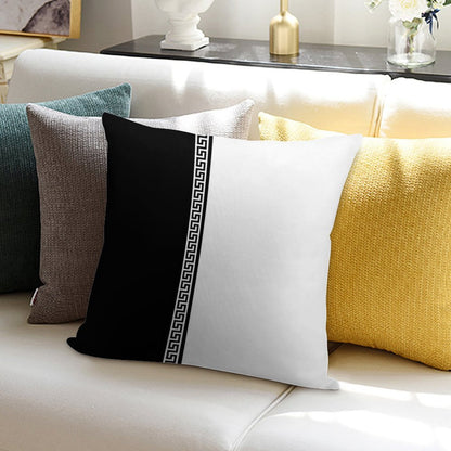 Greek Key Verticle - Black And White Soft Luxury Feel Throw Pillow