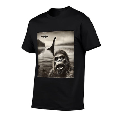 Bigfoot Selfie With Loch Ness Monster And UFO Aliens Graphic  Affordable Price T-Shirt