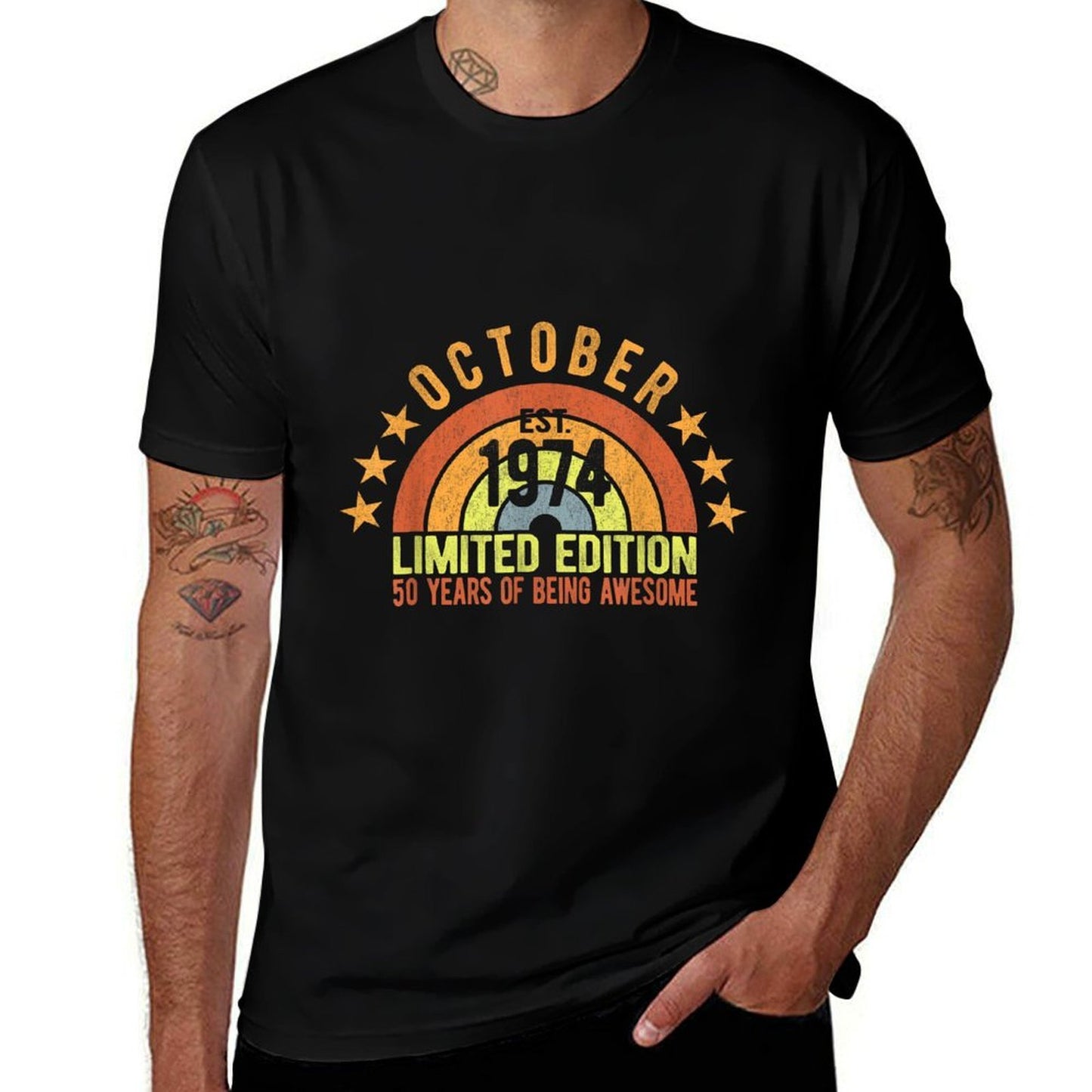 Retro Sunset 50 Year-Old Born October 1974 - 50th Birthday  Versatile T-Shirt