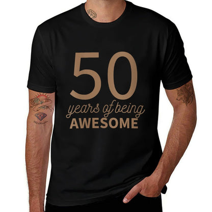 Womens 50th Birthday Gift Idea For Her 50 Years Of Being Awesome  Ribbed Collar T-Shirt