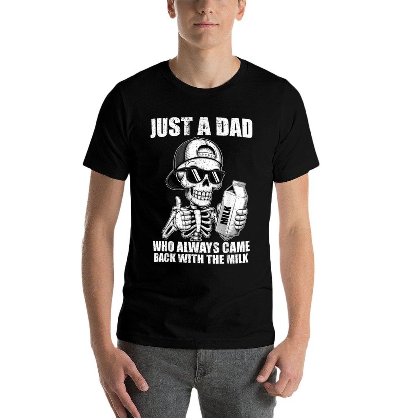 Just A Dad Who Always Came Back With The Milk Fathers Day  Ribbed Collar T-Shirt