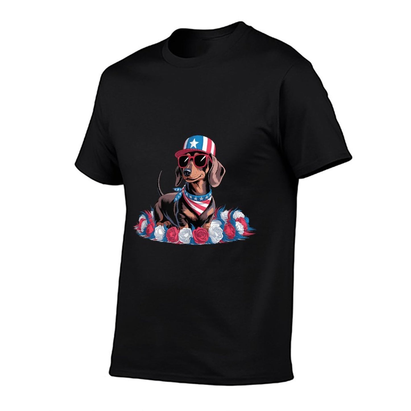 Patriotic Dachshund Dog USA Sunglasses 4th of July  Relaxed-fit T-Shirt