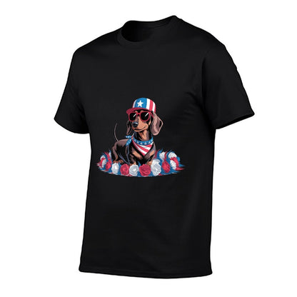 Patriotic Dachshund Dog USA Sunglasses 4th of July  Relaxed-fit T-Shirt