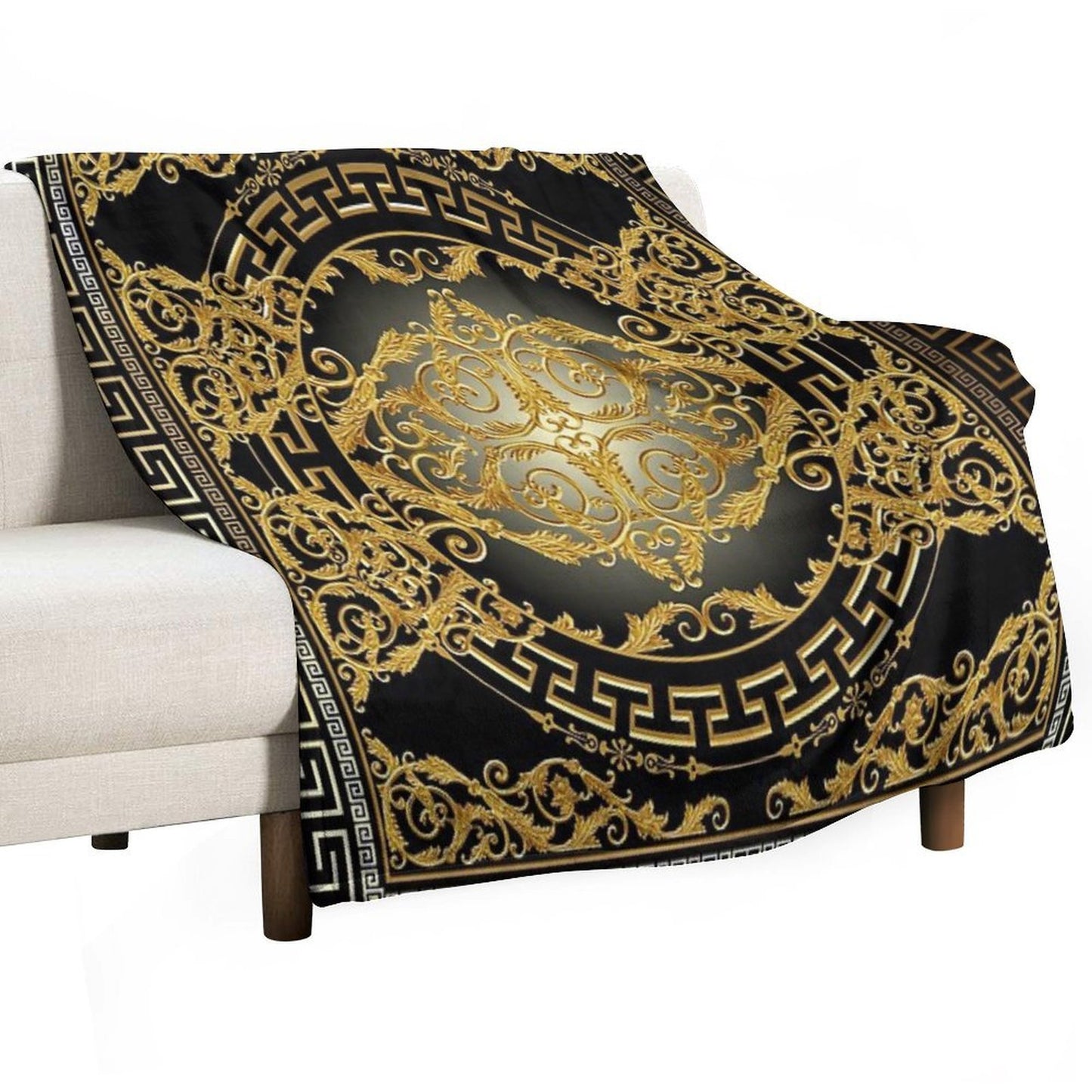 Greek Keys 3 Black Golden White Baroque Style Durable Throw Blanket