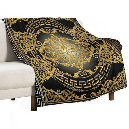 Greek Keys 3 Black Golden White Baroque Style Durable Throw Blanket