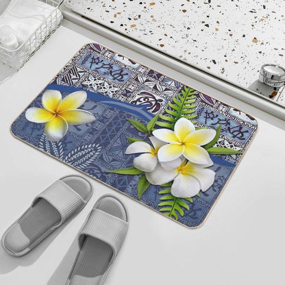 Blue Hawaiian Tapa And Plumeria  High-Traffic Bath Mat