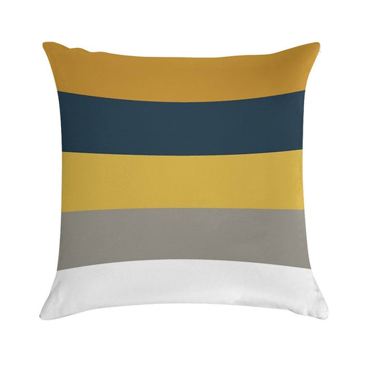 Broad Stripes Pattern in Light And Dark Mustard Yellow, Grey, White, And Navy Blue Soft Skin-Friendly Throw Pillow