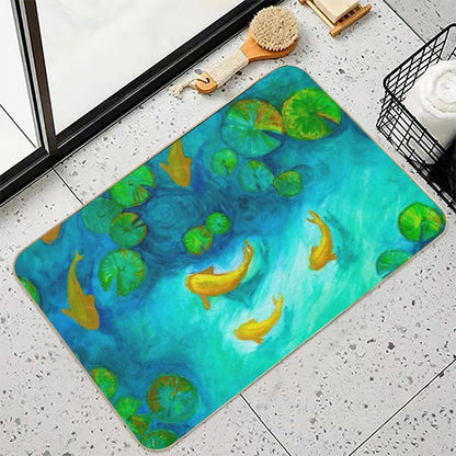 Gold Kois And Water Lily Pads Watercolor Painting  Anti-Trip Bath Mat