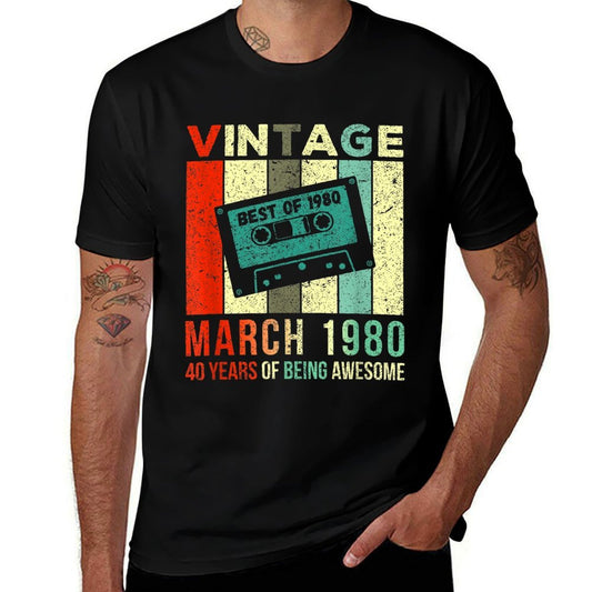 Vintage March 1980 40 Years of Being Awesome 40th Birthday  Versatile T-Shirt