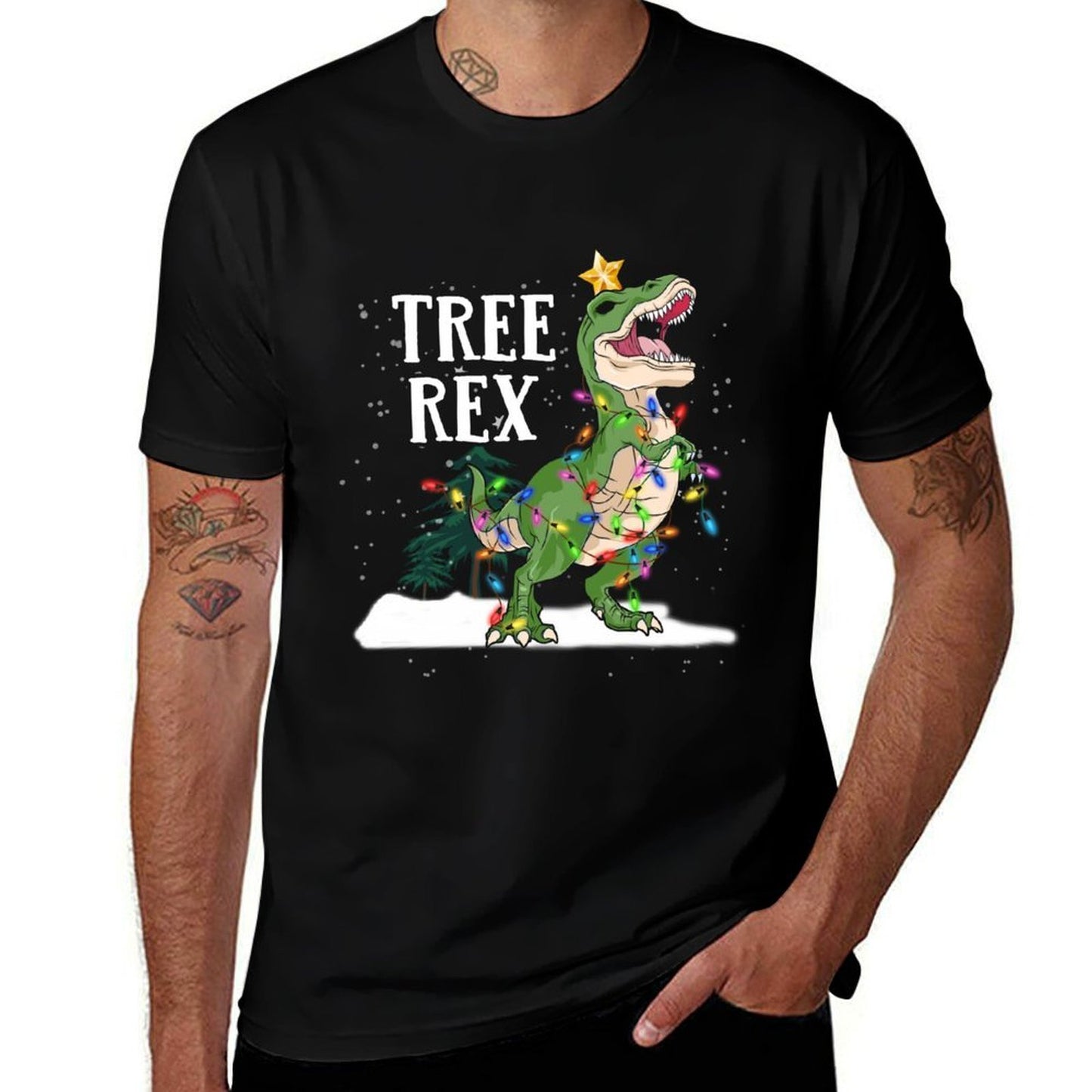 Dinosaur T-Rex Christmas Lights Funny Kid Men Boy Tree Rex  Graphic-printed T-Shirt