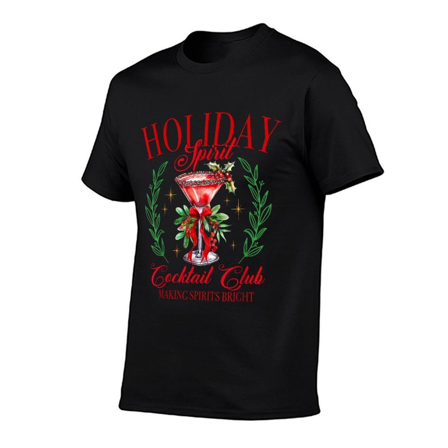 Holiday Spirit Cocktail Club Making Sprits Brights Christmas  Ribbed Collar T-Shirt