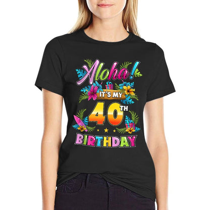 Aloha It's My 40th Birthday Hawaii Floral Hawaiian Theme  Vintage-inspired T-Shirt