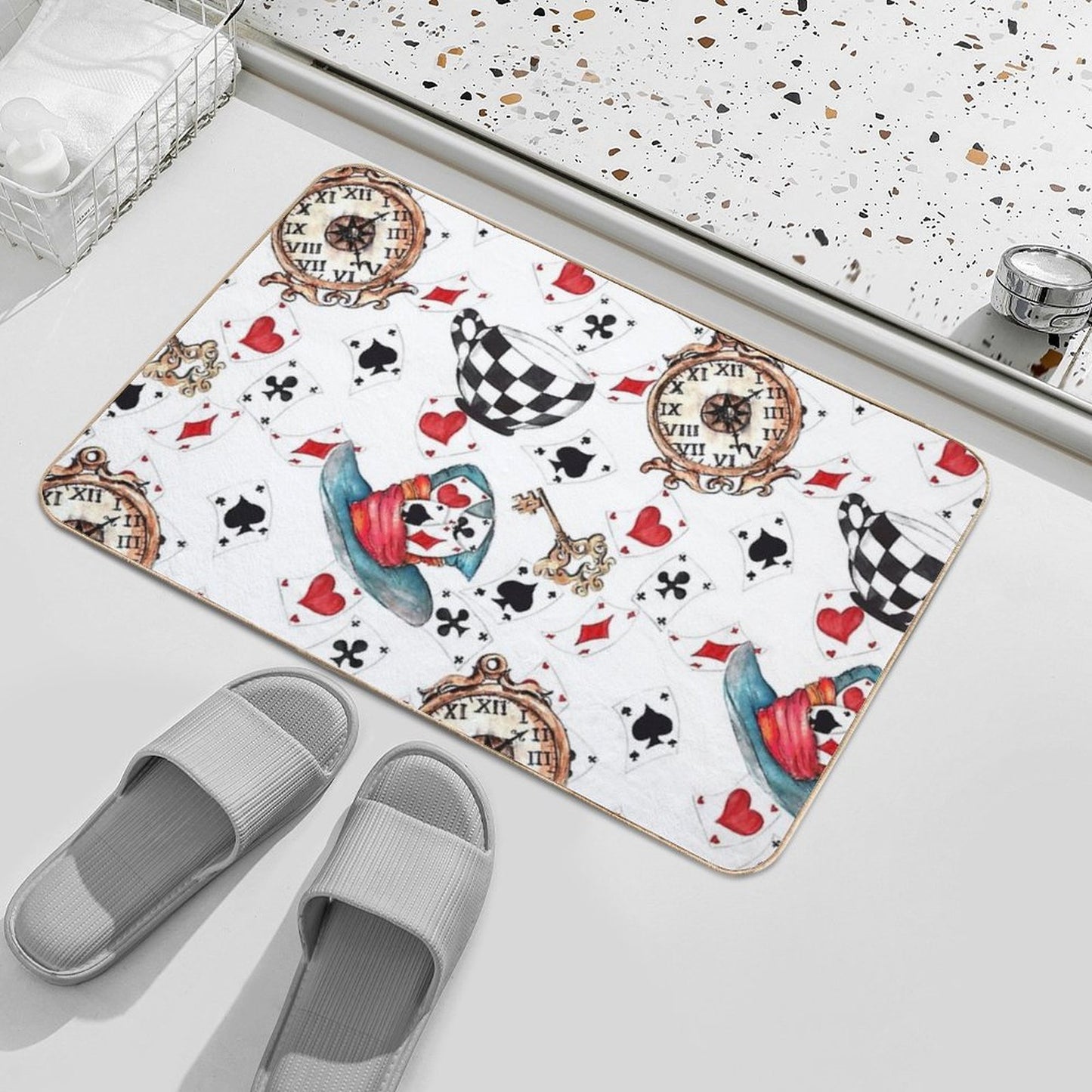 Alice in Wonderland Theme with White Background  Odorless Bath Mat
