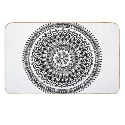 Mandala Black And White by Hayley Lauren Design  Stain-Proof Bath Mat
