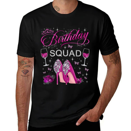 Birthday Squad Butterflies High Heels Diva Squad Women Girls  Summer-ready Fabric T-Shirt