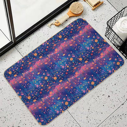 Field of Neon Cosmic Wildflowers  Non-Slip Bath Mat