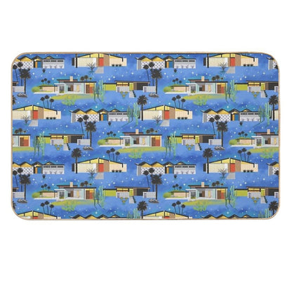 Mid Century Modern Homes of The Desert Under A Night Sky with Stars  Rapid-Drying Bath Mat