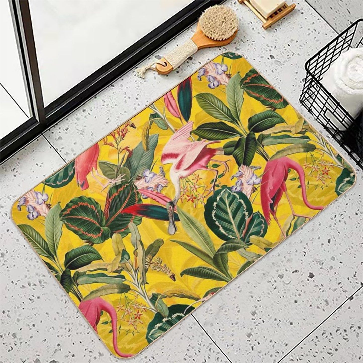 Vintage Yellow Tropical Bird Jungle Botanical Garden Nightgarden  Long-Lasting Bath Mat
