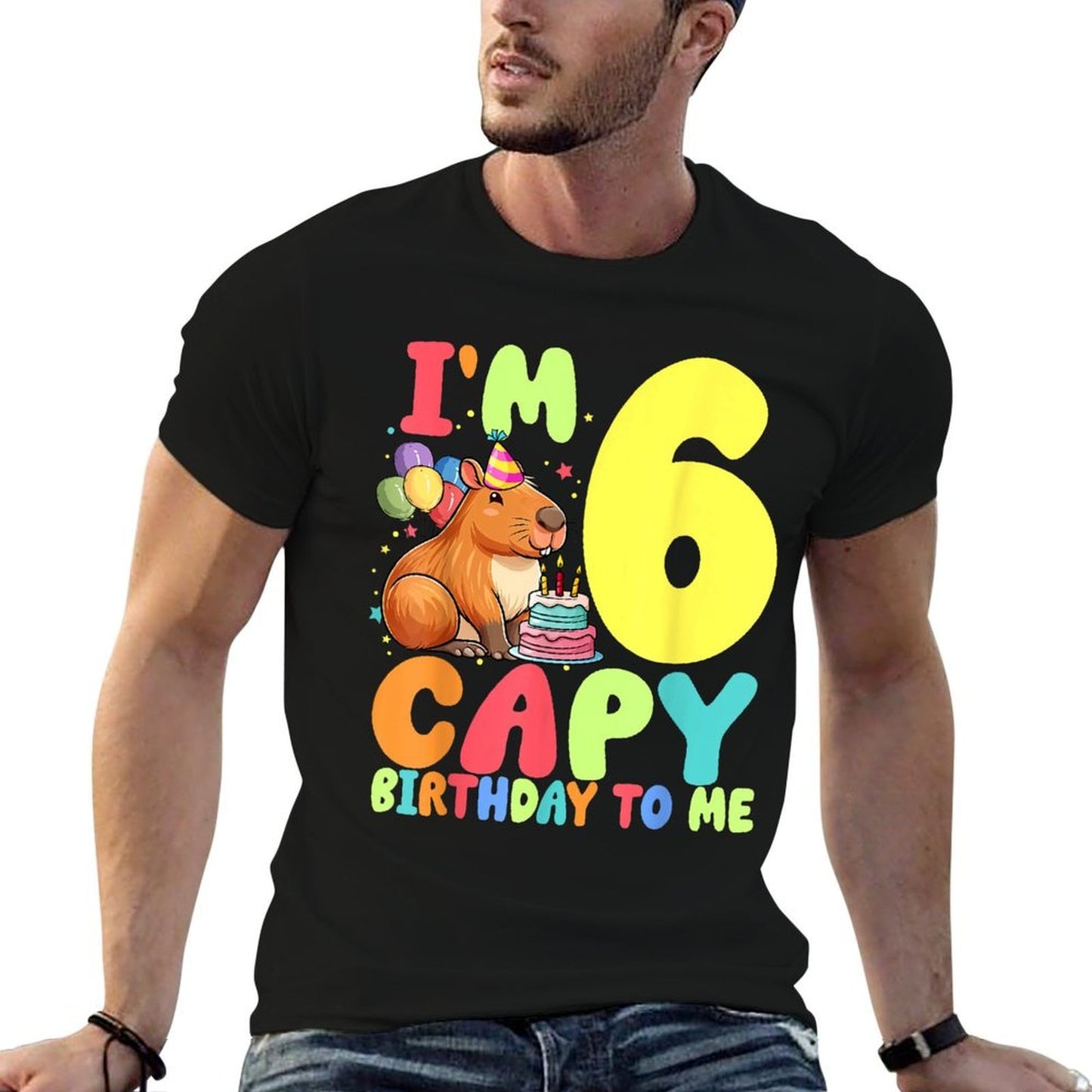 I'm 6 Year Old Capy Birthday To Me 6th Birthday Capybara  Summer-ready Fabric T-Shirt