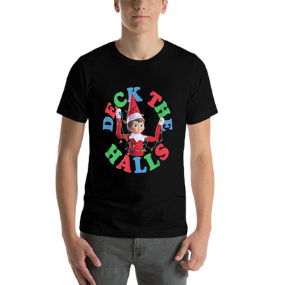 Elf on The Shelf Christmas Deck The Halls Holiday Lights  Oversized Silhouette T-Shirt