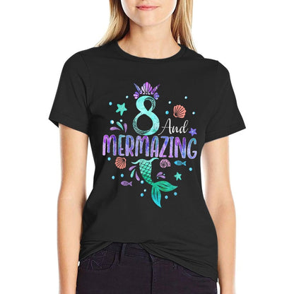 Its My Mermazing 8th Birthday Mermaid Girl Theme 8 Yrs Old  Ribbed Collar T-Shirt