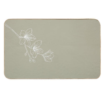 Minimal Flower Print Green  Fade-Resistant Bath Mat