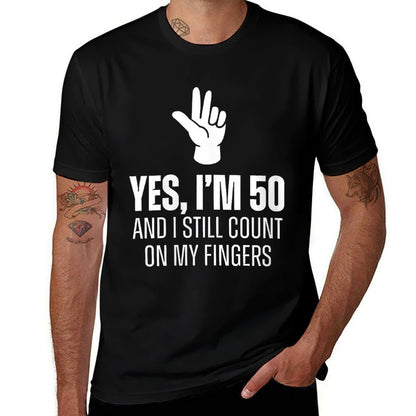 Womens Yes I'm 50 Still Count On Fingers Funny 50th Birthday  Soft T-Shirt