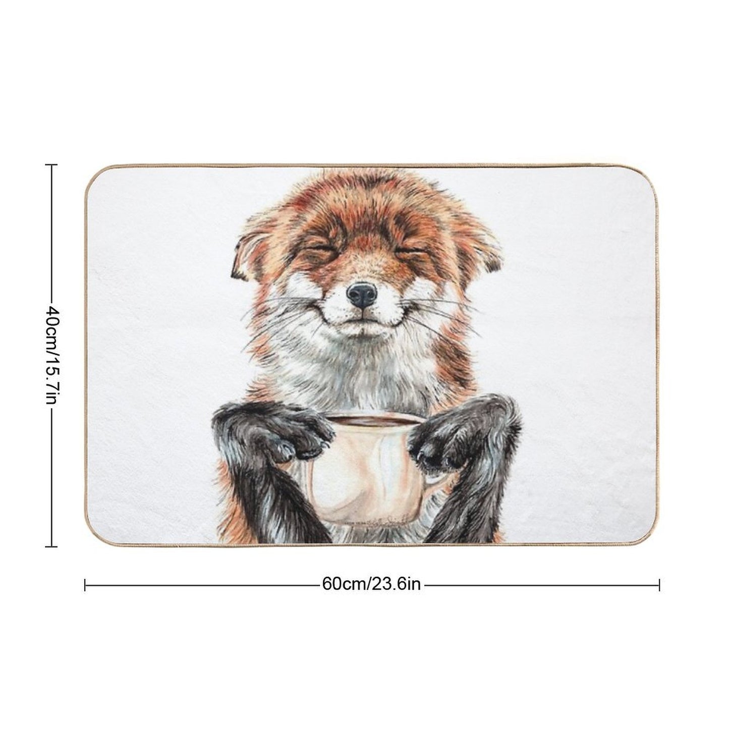 Morning Fox - Cute Coffee Animal  Absorbent Bath Mat