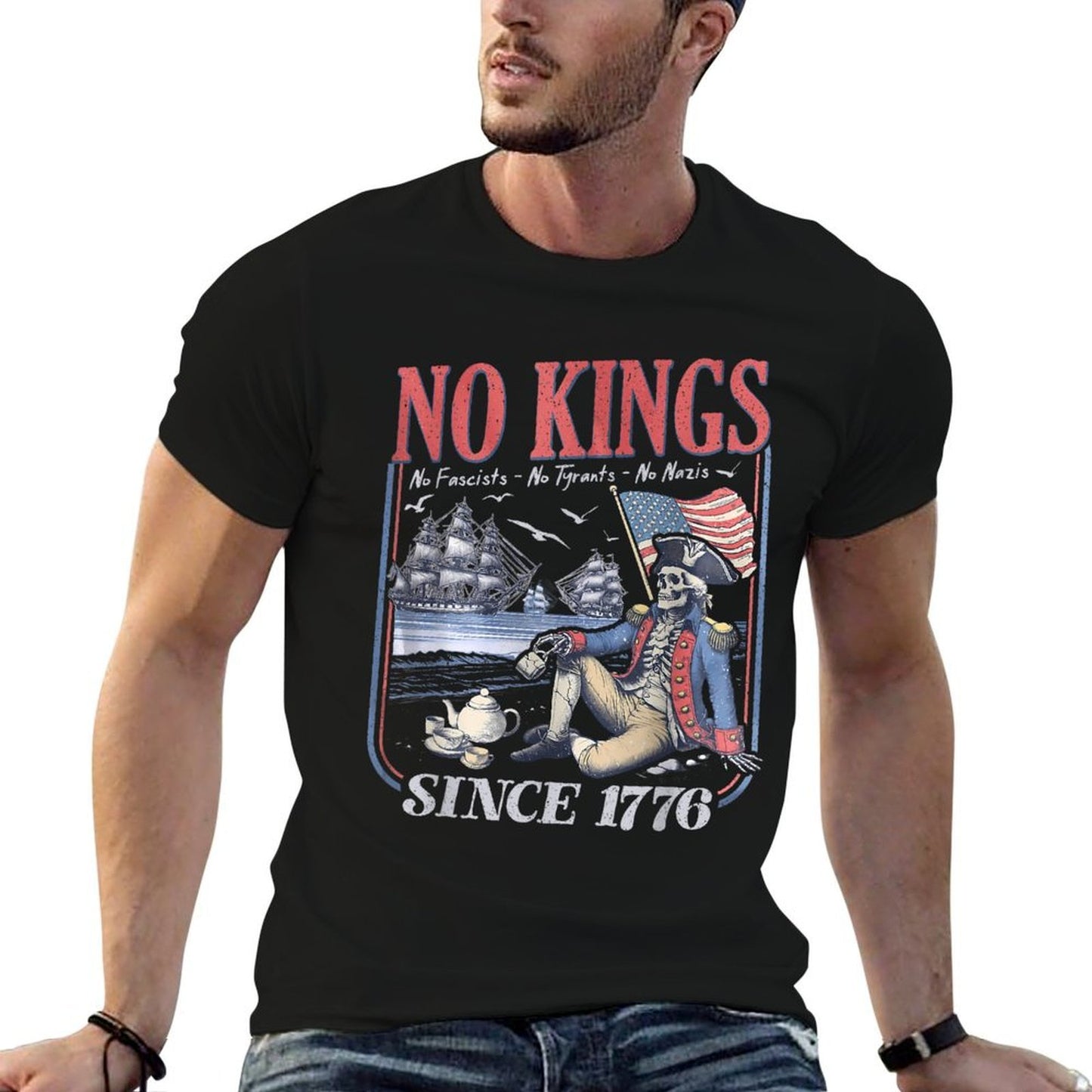 Retro No Kings No Fascists No Tyrants No Nazis Since 1776  Summer-ready Fabric T-Shirt