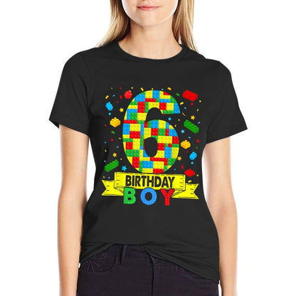 6 Year Old Building Blocks 6th Birthday Boy Brick Builder  Wrinkle-resistant T-Shirt