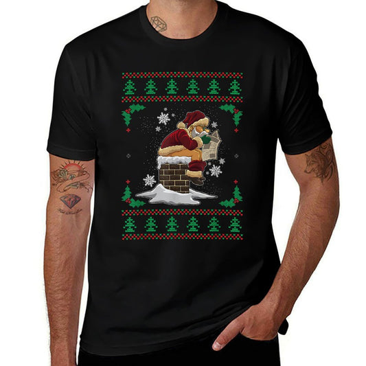 Funny Santa Pooping Down The Chimney Ugly Christmas Sweater  Quick-drying T-Shirt