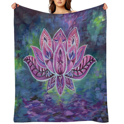 Purple Lotus Wrinkle-free Throw Blanket