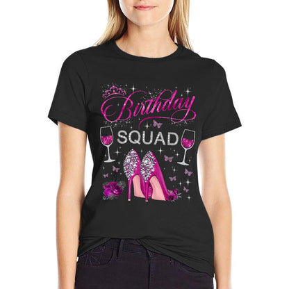 Birthday Squad Butterflies High Heels Diva Squad Women Girls  Summer-ready Fabric T-Shirt