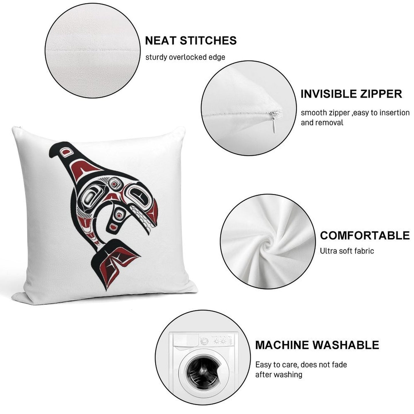 Pacific Northwest Orca Native American Salish Formline Art Killer Whale Blackfish Soft Ultra-Soft Texture Throw Pillow