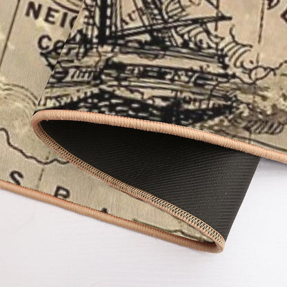 Dark Academia Vintage Pirate Ship Sailor Antique World Map  Stain-Proof Bath Mat